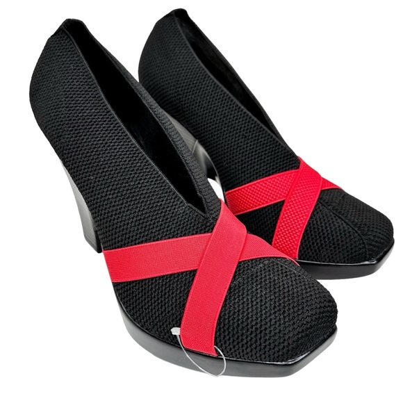 NWT Charleston Shoe Co. Wedge Heel Shoes Black Red Knit SZ 9 - Picture 12 of 12